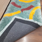 Plush Premium Shaggy Aqua Blue Base & Multi Colour With Modern Design /Bedside Runners by Avioni Home