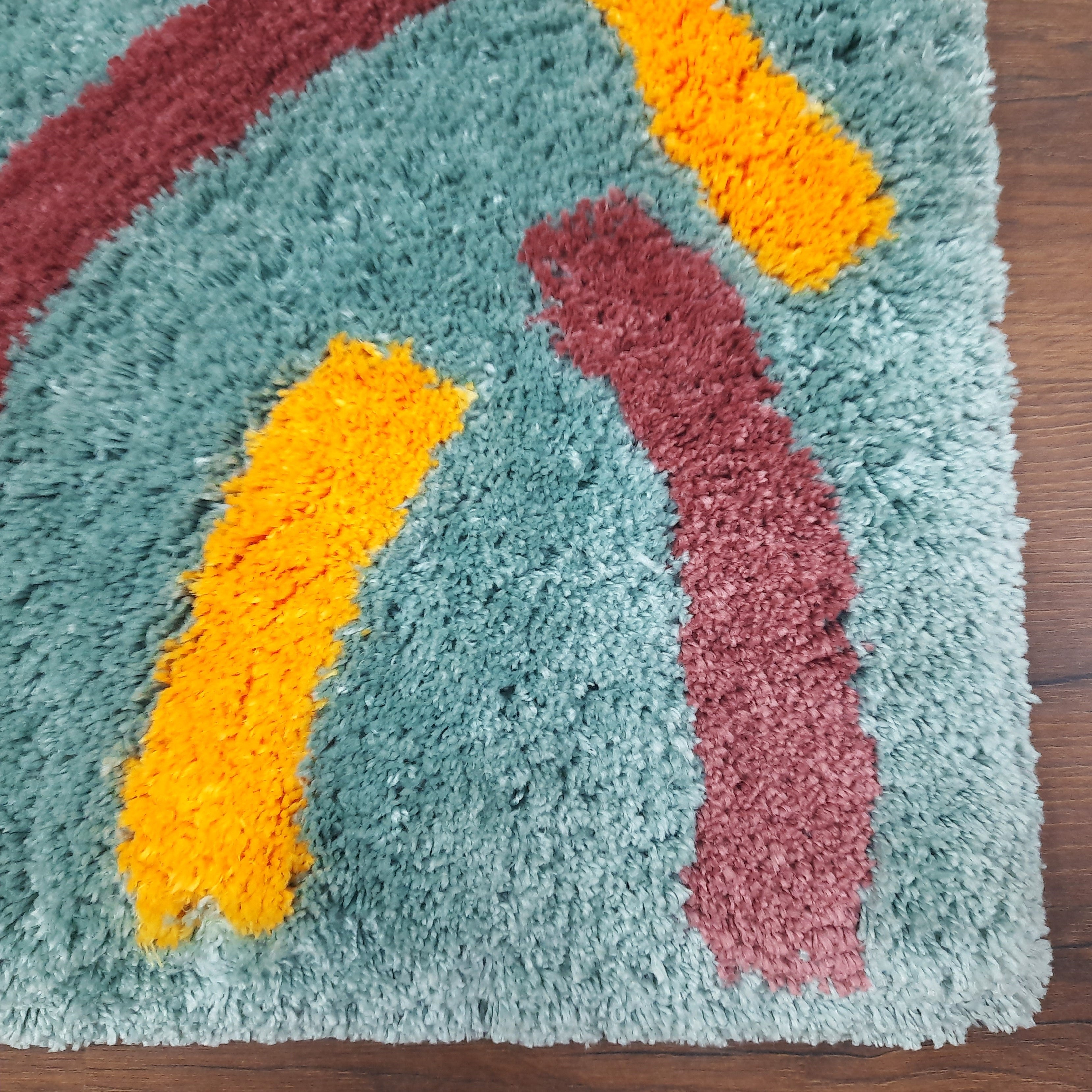 Plush Premium Shaggy Aqua Blue Base & Multi Colour With Modern Design /Bedside Runners by Avioni Home