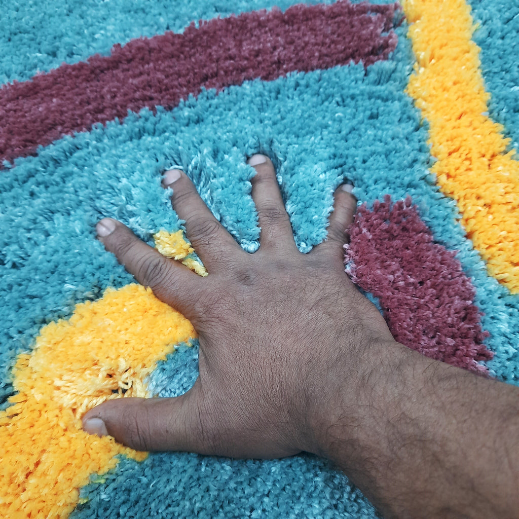 Plush Premium Shaggy Aqua Blue Base & Multi Colour With Modern Design /Bedside Runners by Avioni Home