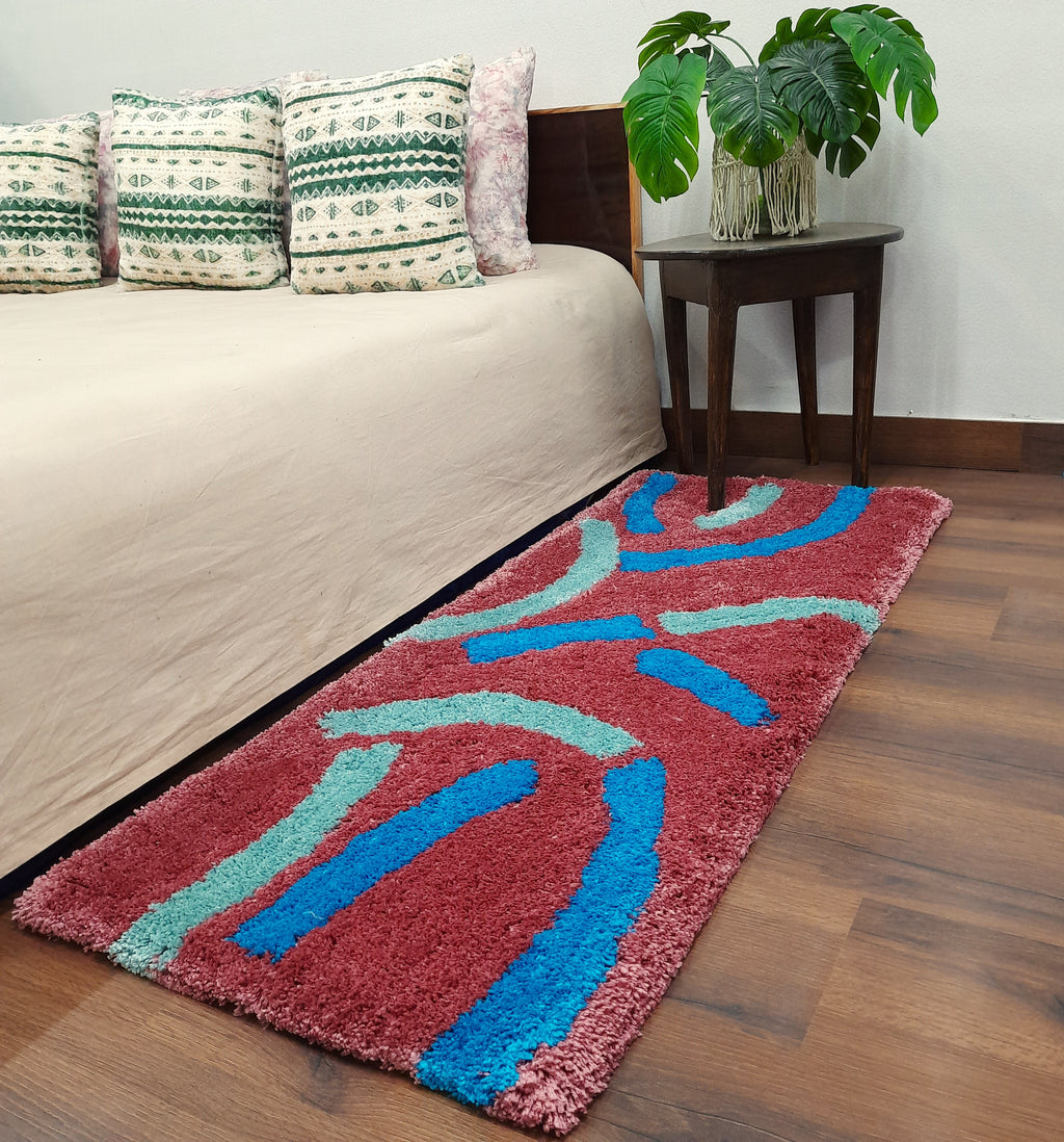 Plush Premium Shaggy Solid Pink & Multi Colour With Modern Design /Bedside Runners by Avioni Home