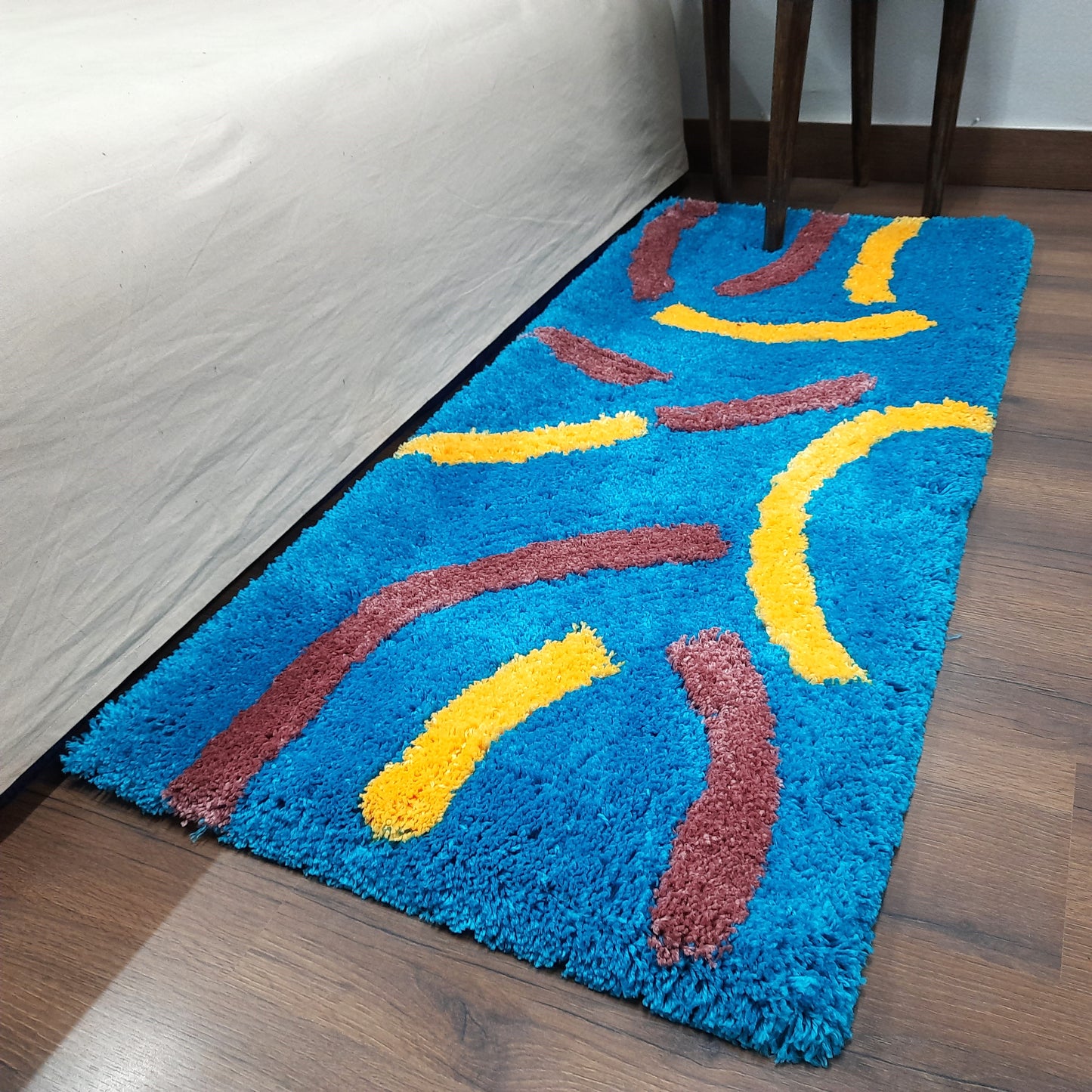 Plush Premium Shaggy Blue Base & Multi Colour With Modern Design /Bedside Runners by Avioni Home