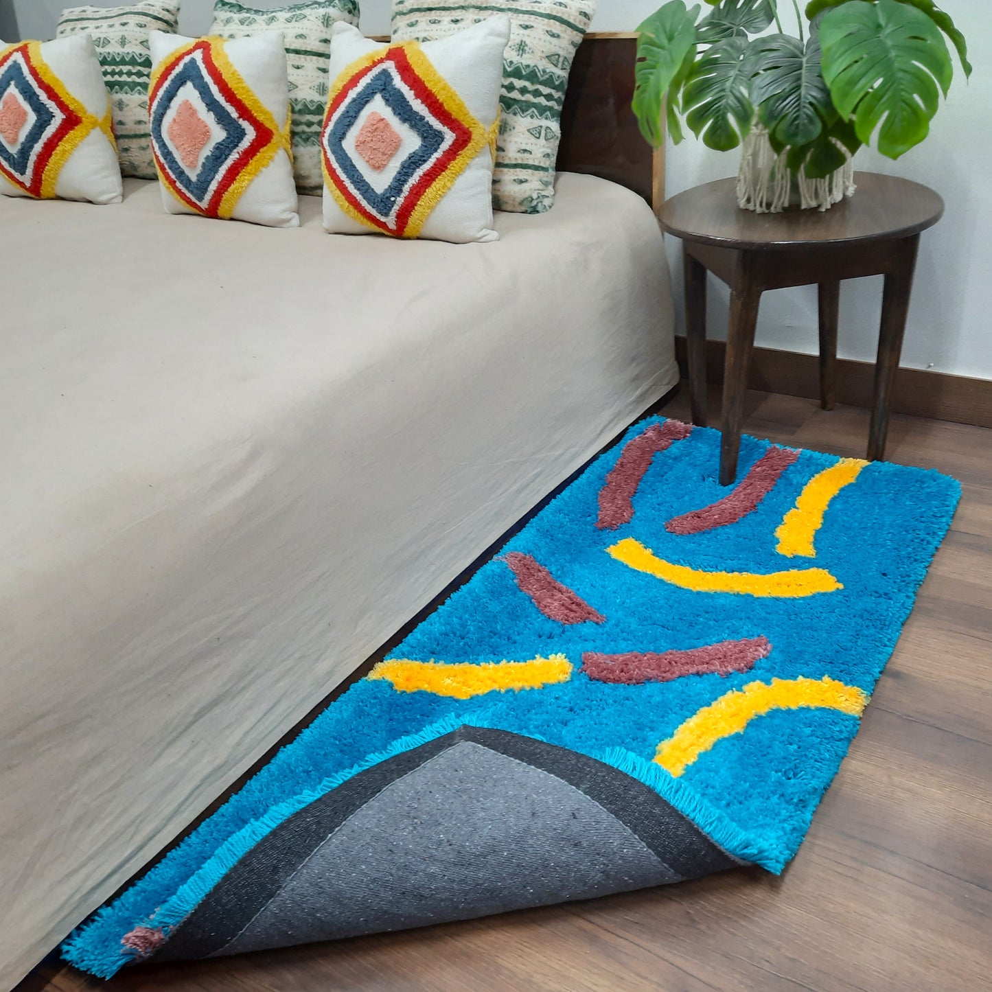 Plush Premium Shaggy Blue Base & Multi Colour With Modern Design /Bedside Runners by Avioni Home