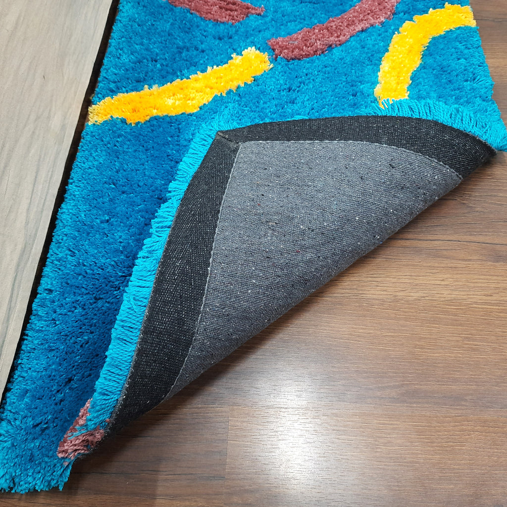 Plush Premium Shaggy Blue Base & Multi Colour With Modern Design /Bedside Runners by Avioni Home