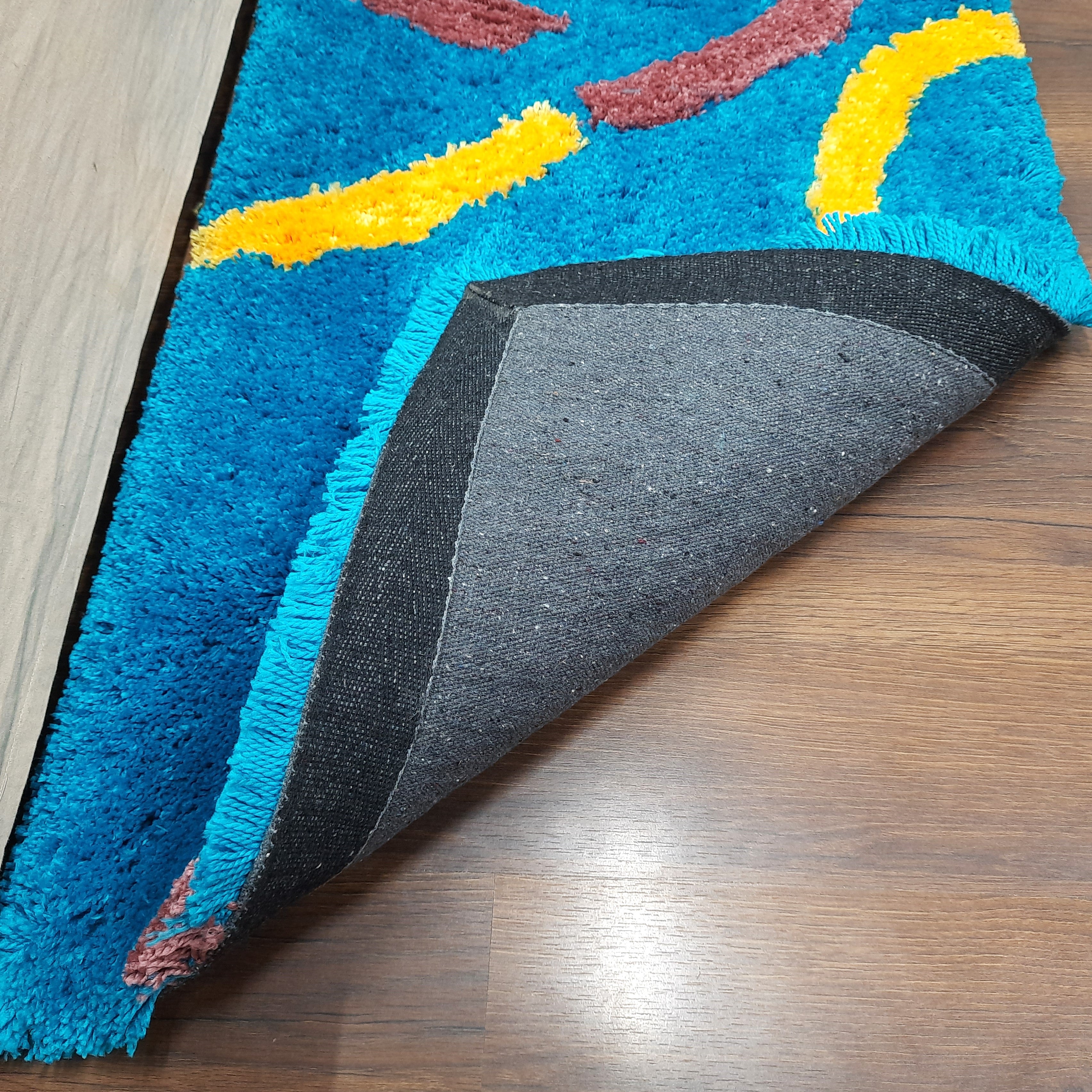 Plush Premium Shaggy Blue Base & Multi Colour With Modern Design /Bedside Runners by Avioni Home