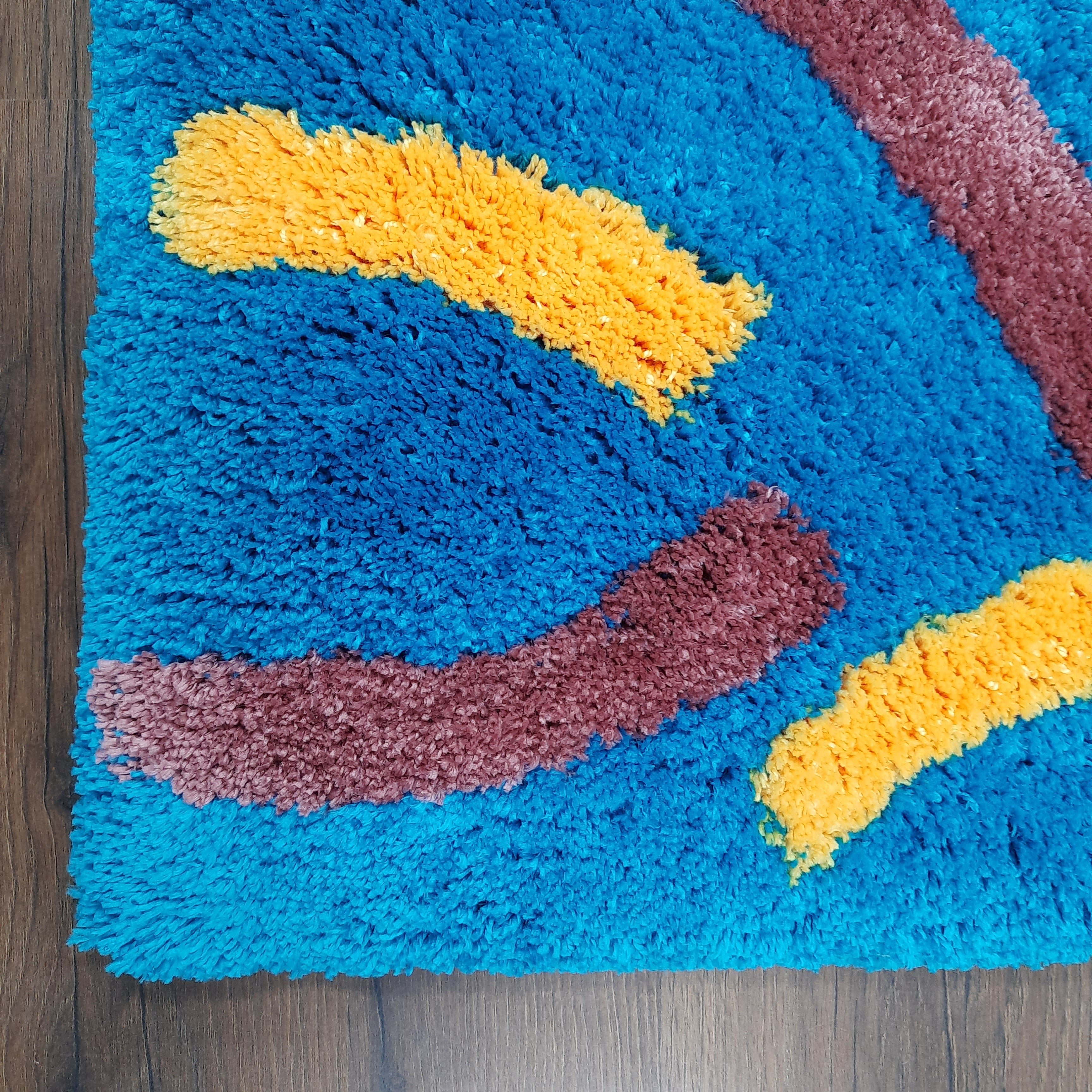 Plush Premium Shaggy Blue Base & Multi Colour With Modern Design /Bedside Runners by Avioni Home