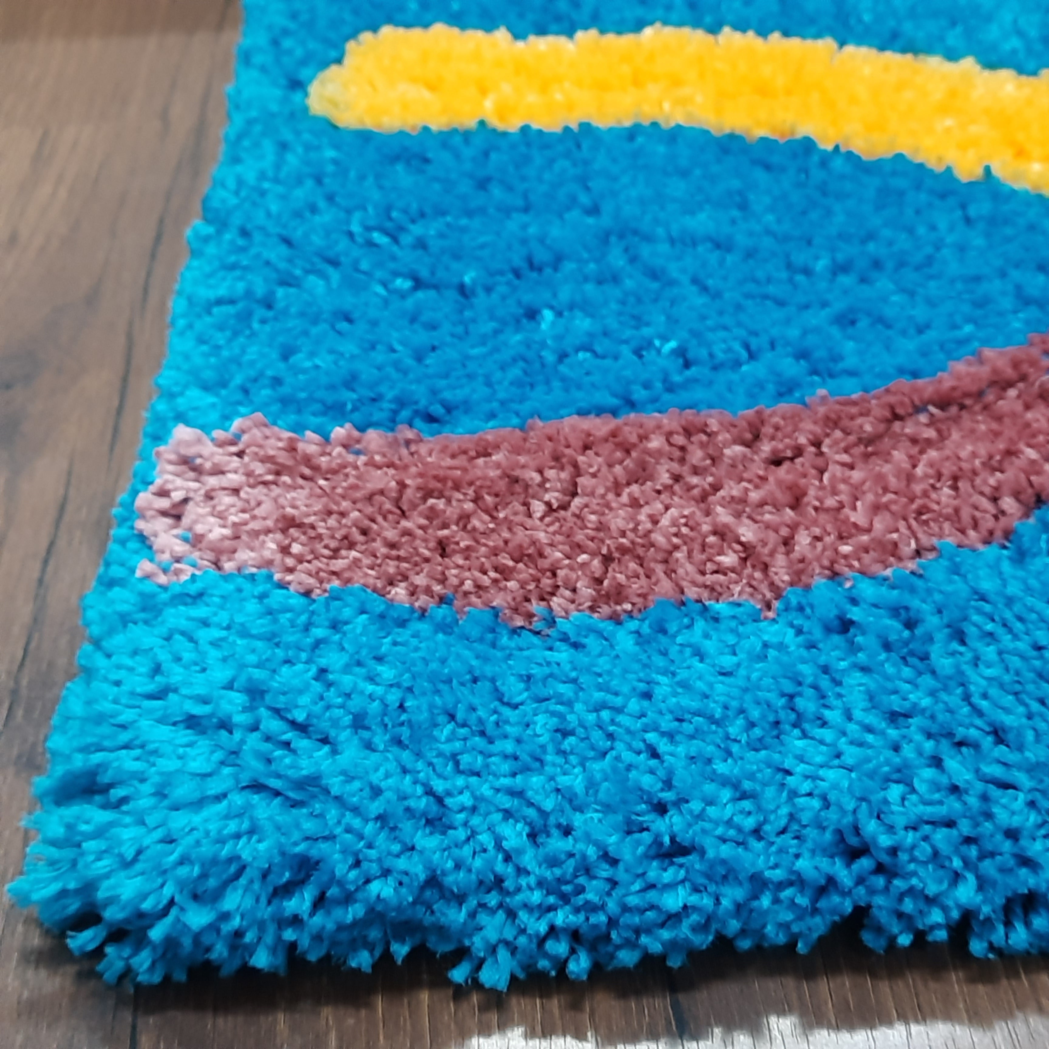 Plush Premium Shaggy Blue Base & Multi Colour With Modern Design /Bedside Runners by Avioni Home