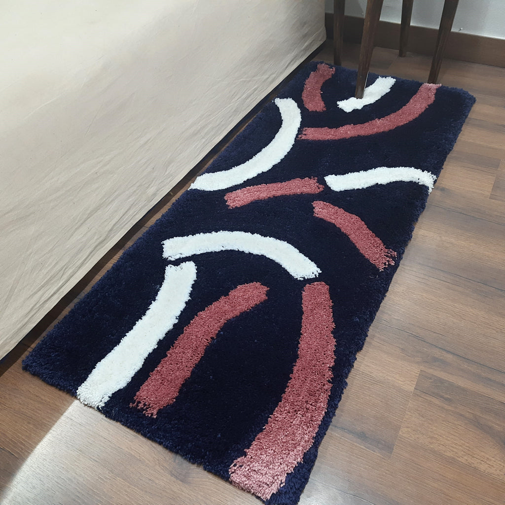 Plush Premium Shaggy Blue Charcoal Base & Multi Colour With Modern Design /Bedside Runners by Avioni Home