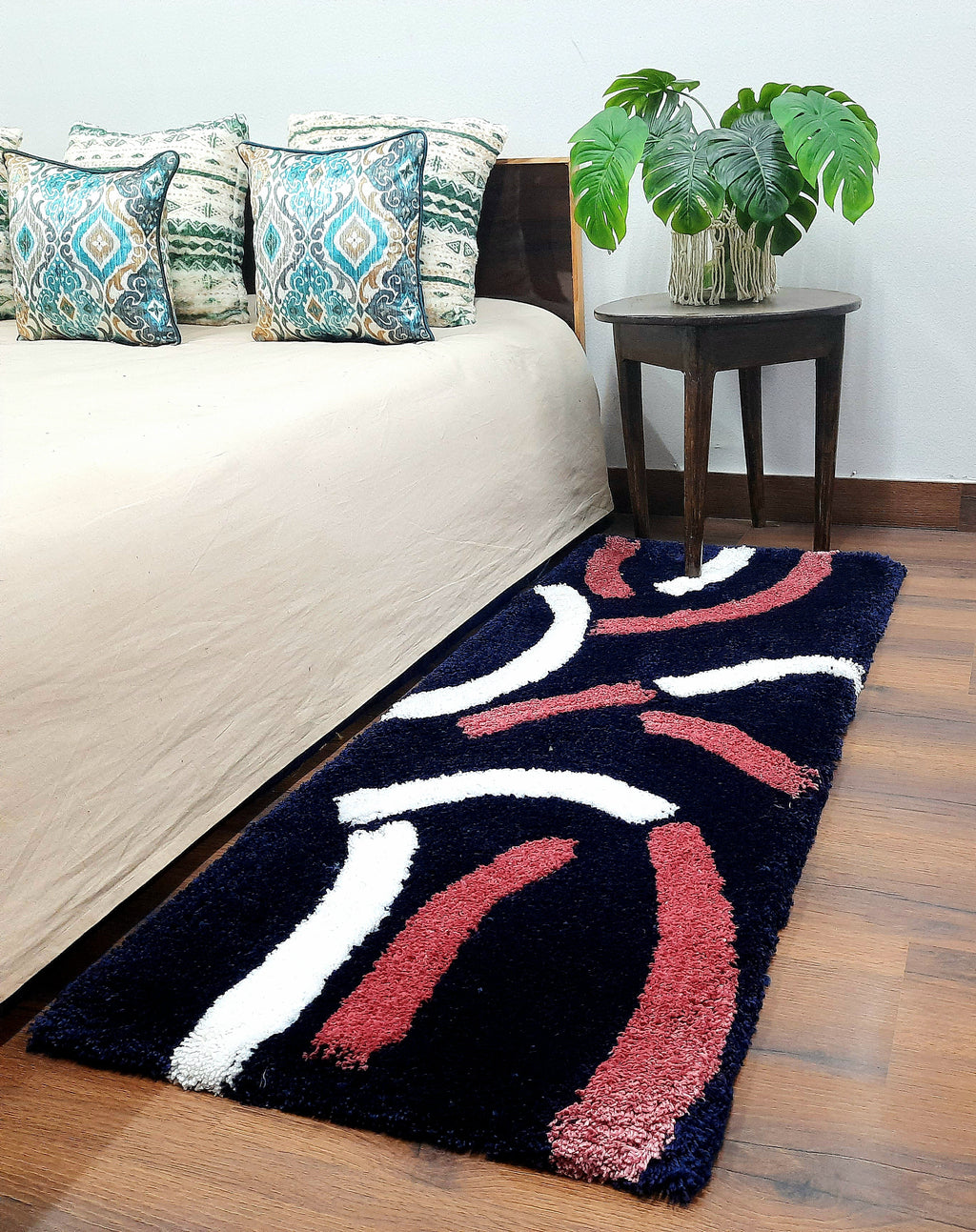 Plush Premium Shaggy Blue Charcoal Base & Multi Colour With Modern Design /Bedside Runners by Avioni Home