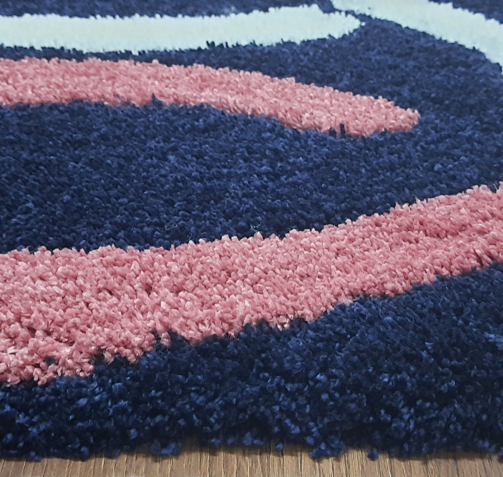 Plush Premium Shaggy Blue Charcoal Base & Multi Colour With Modern Design /Bedside Runners by Avioni Home