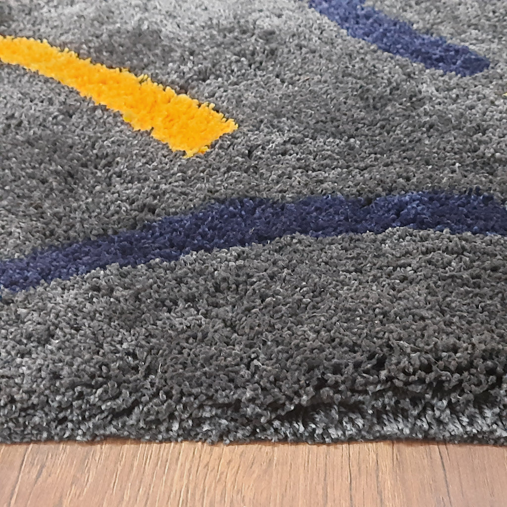 Plush Premium Shaggy Black Pearl Base & Multi Colour With Modern Design /Bedside Runners by Avioni Home