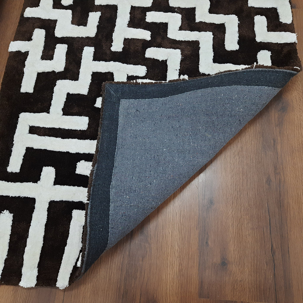 Avioni Modern Collection- Micro Dark Coffee & Ivory With Geometric Design Tufted Carpet-Different Sizes Shaggy Fluffy Rugs and Carpet for Living Room