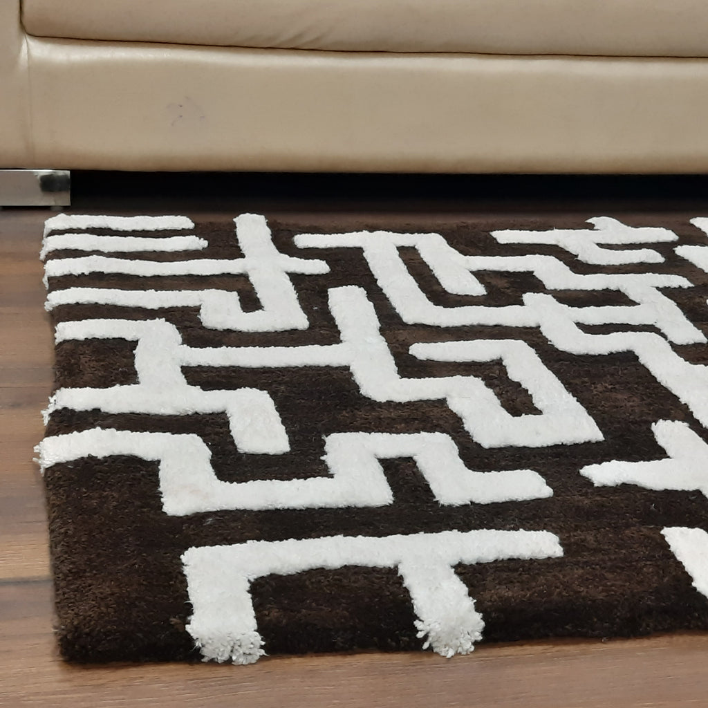 Avioni Modern Collection- Micro Dark Coffee & Ivory With Geometric Design Tufted Carpet-Different Sizes Shaggy Fluffy Rugs and Carpet for Living Room