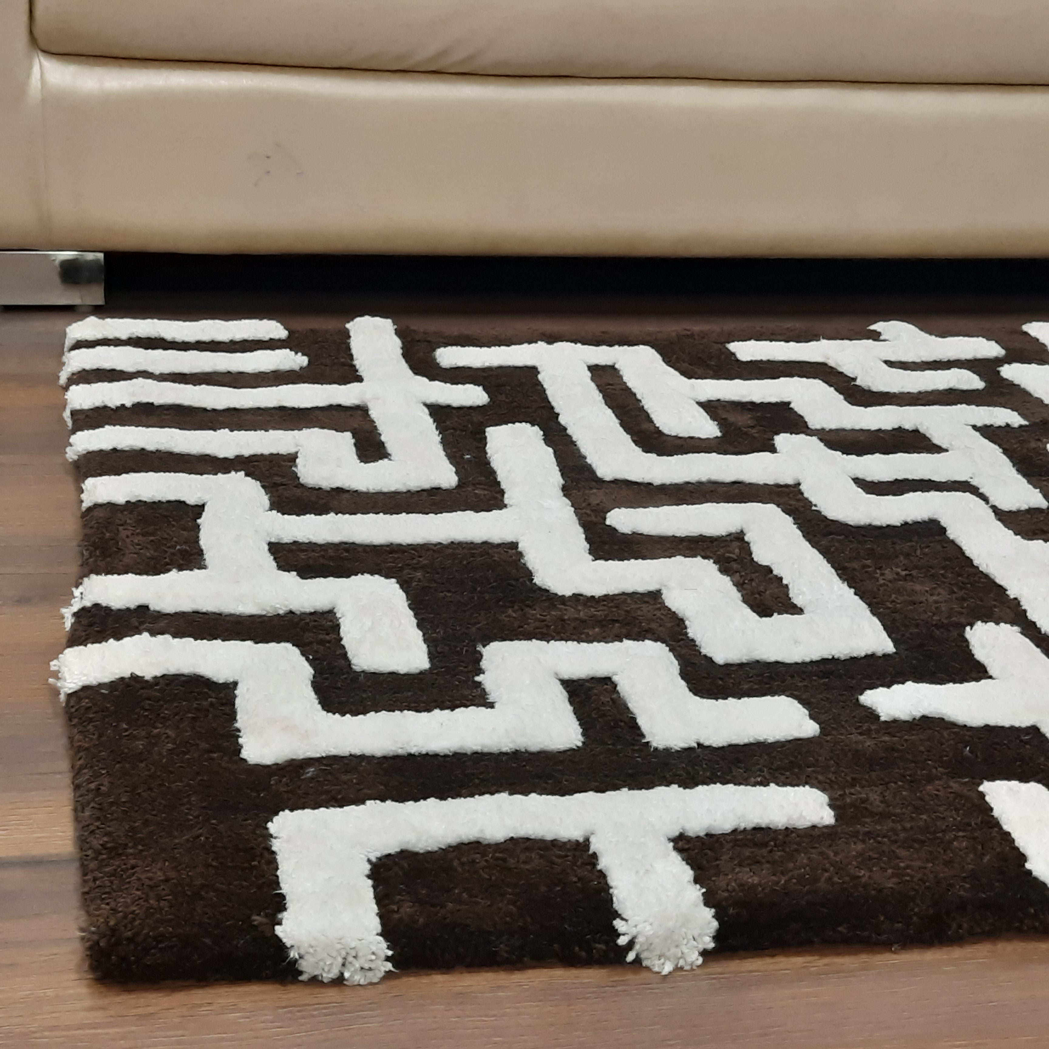 Avioni Modern Collection- Micro Dark Coffee & Ivory With Geometric Design Tufted Carpet-Different Sizes Shaggy Fluffy Rugs and Carpet for Living Room