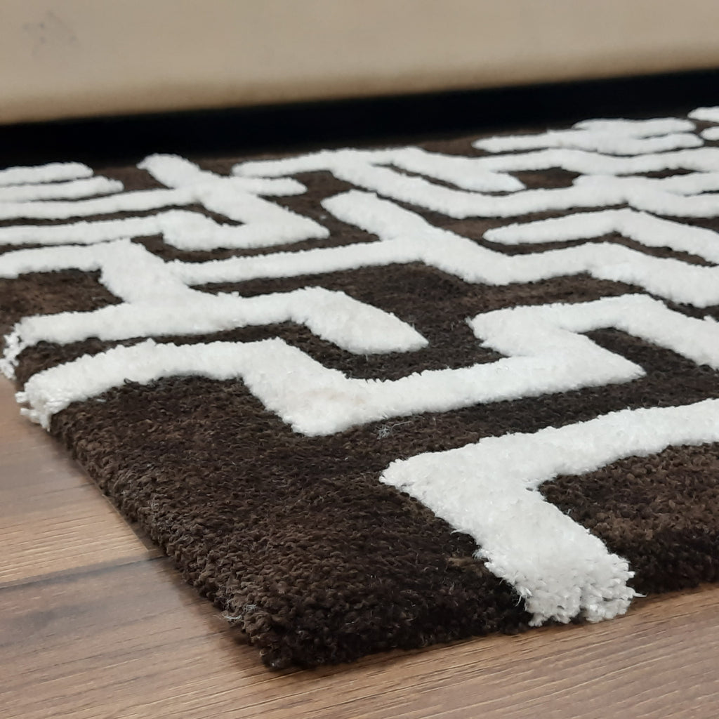 Avioni Modern Collection- Micro Dark Coffee & Ivory With Geometric Design Tufted Carpet-Different Sizes Shaggy Fluffy Rugs and Carpet for Living Room