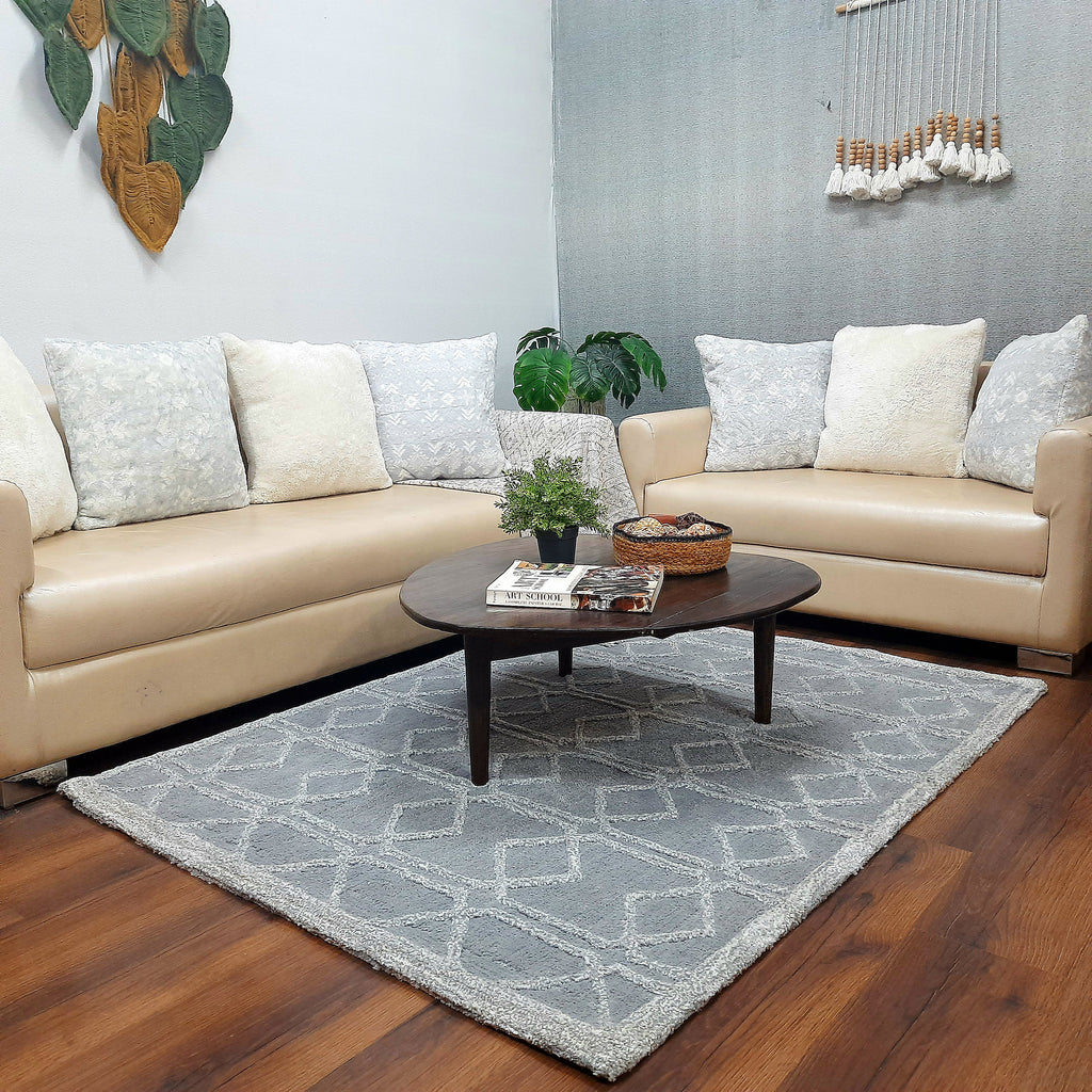 Avioni Modern Collection- Plush Grey Carpet with 3d Ethnic Design -Different Sizes Shaggy Fluffy Rugs and Carpet for Living Room