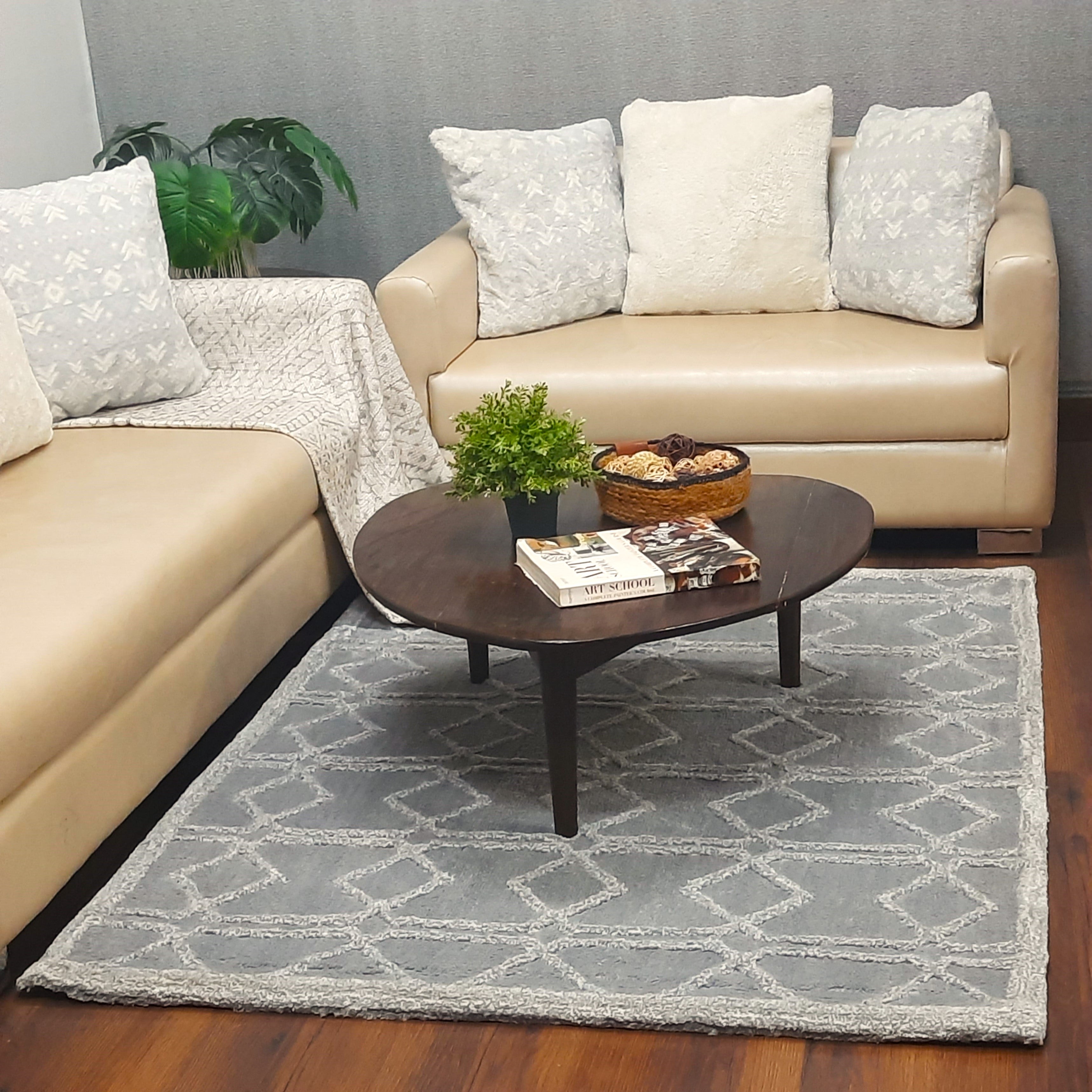 Avioni Modern Collection- Plush Grey Carpet with 3d Ethnic Design -Different Sizes Shaggy Fluffy Rugs and Carpet for Living Room