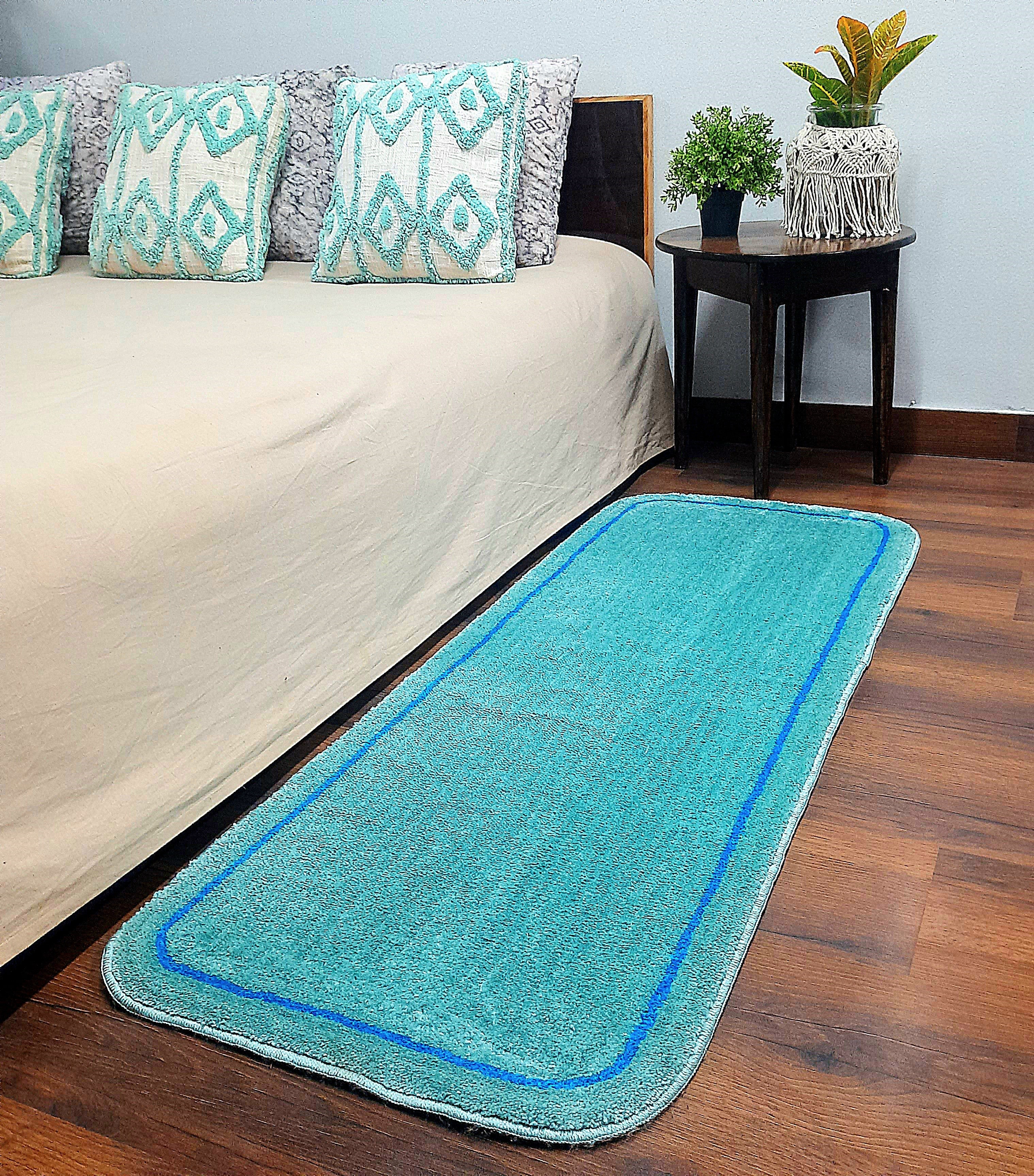 Avioni Home | Aqua Blue Oasis Microfiber Runner | Luxuriously Soft, Stylish | 55 x 140 cm |12.5mm thickness