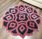 Avioni Home Rangoli Design Micro Yarn Round Carpet In Pink/Wine & Black| Soft, Non-Slip, Easy to Clean