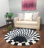 Avioni Home Vortex 3D Illusion Soft Plush Micro Yarn Round Carpet In Black & White| Soft, Non-Slip, Easy to Clean