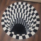 Avioni Home Vortex 3D Illusion Soft Plush Micro Yarn Round Carpet In Black & White| Soft, Non-Slip, Easy to Clean