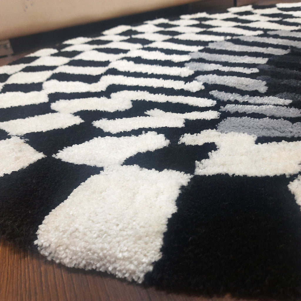 Avioni Home Vortex 3D Illusion Soft Plush Micro Yarn Round Carpet In Black & White| Soft, Non-Slip, Easy to Clean