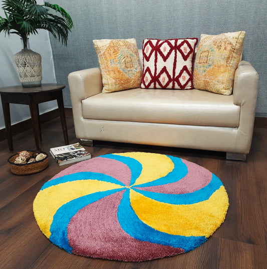 Avioni Home Mid Century Modern Soft Micro Yarn Round Carpet In Multi Color| Soft, Non-Slip, Easy to Clean
