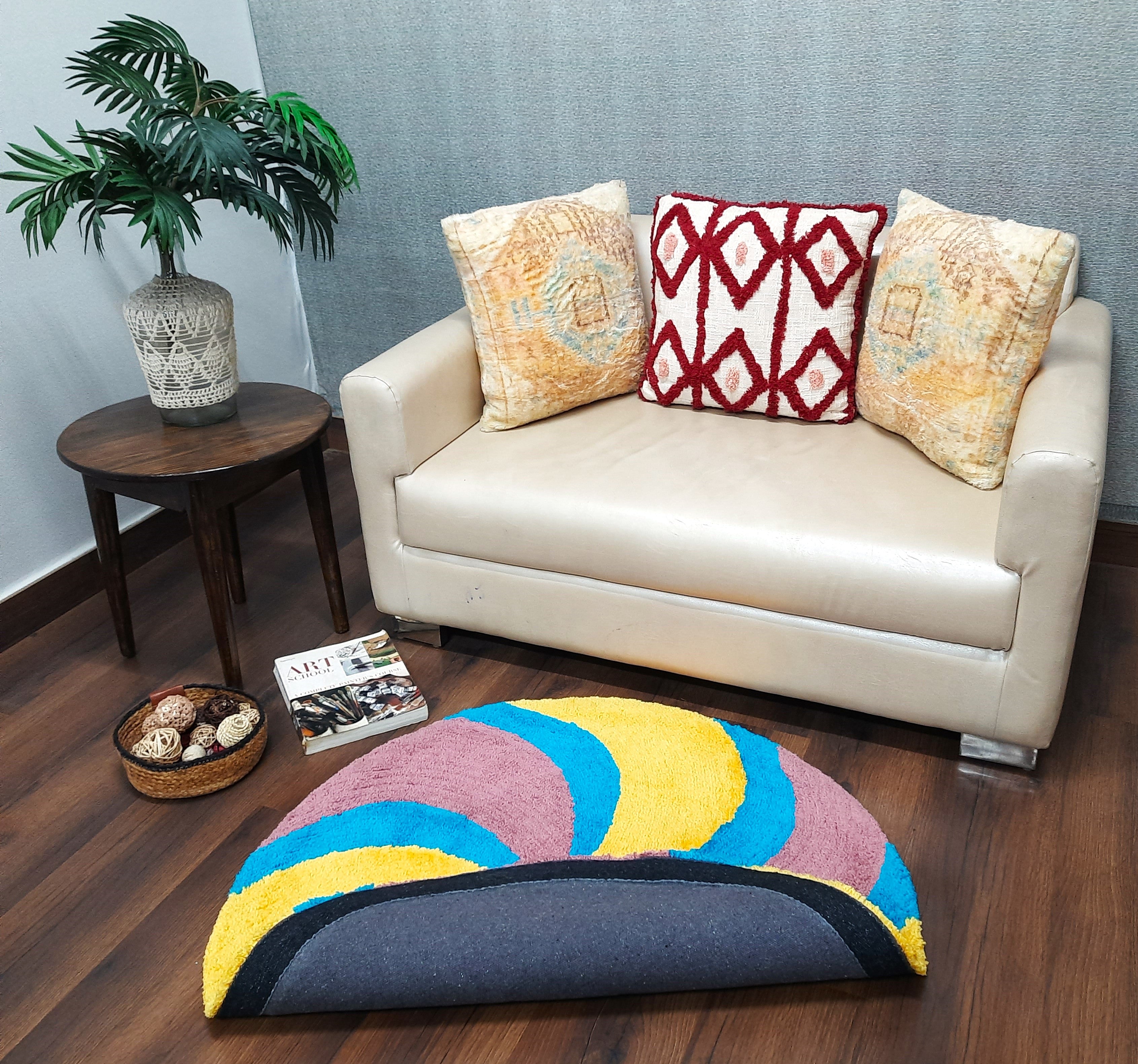 Avioni Home Mid Century Modern Soft Micro Yarn Round Carpet In Multi Color| Soft, Non-Slip, Easy to Clean