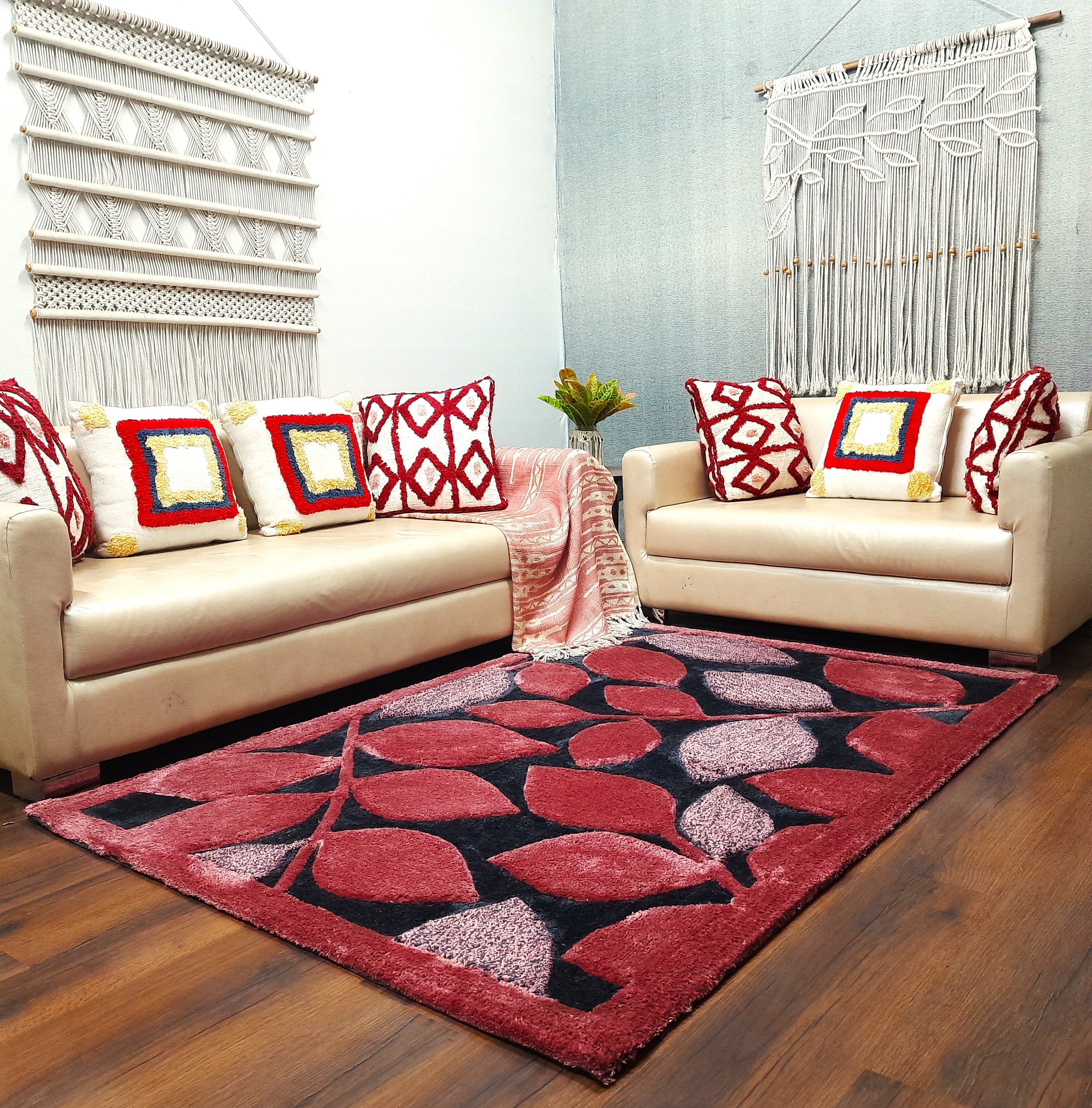 Avioni Luxury 3D Floral Collection- Multi Color 3D Leaf Design Tufted Soft Plush Carpet | Different Sizes | Carpet for Living Room