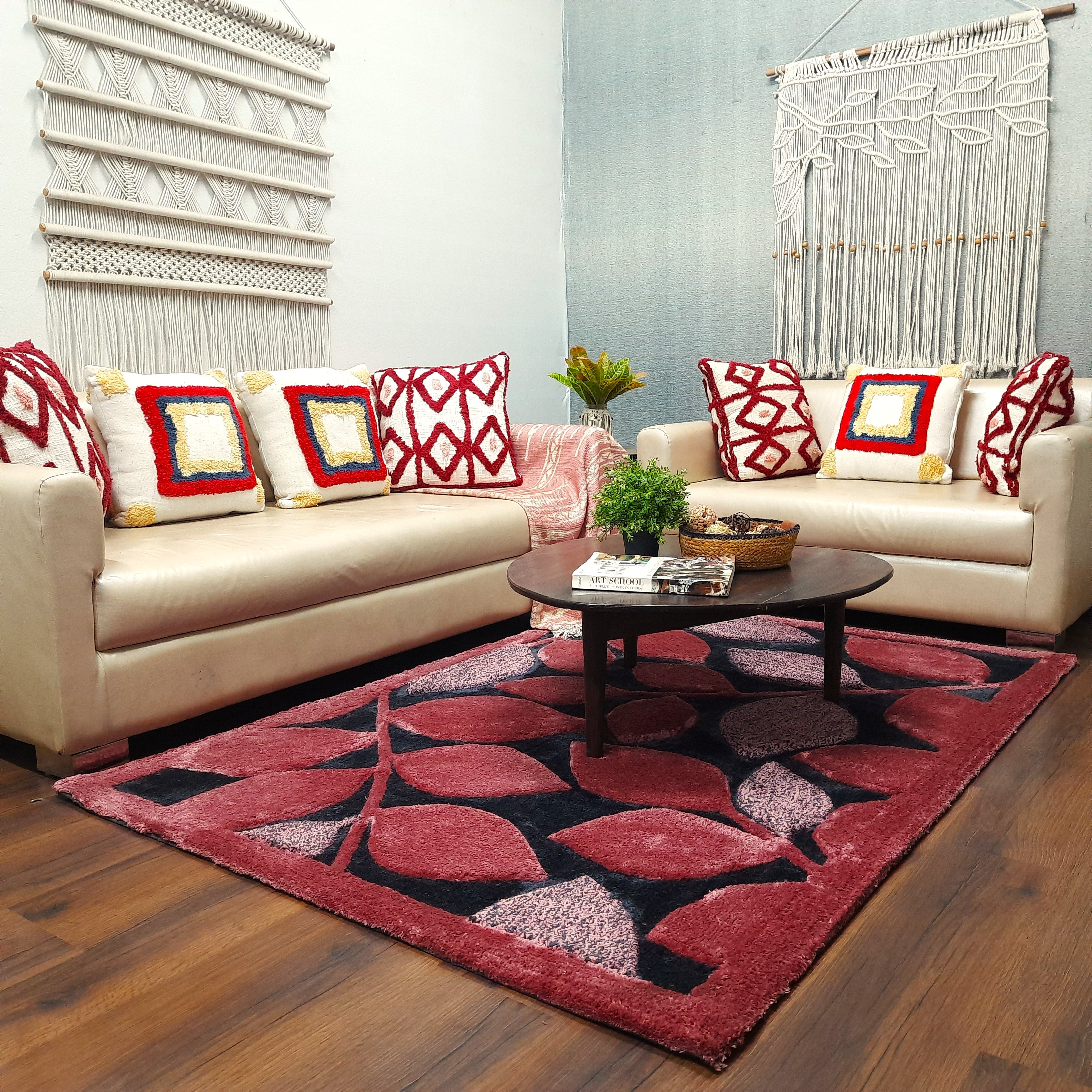 Avioni Luxury 3D Floral Collection- Multi Color 3D Leaf Design Tufted Soft Plush Carpet | Different Sizes | Carpet for Living Room