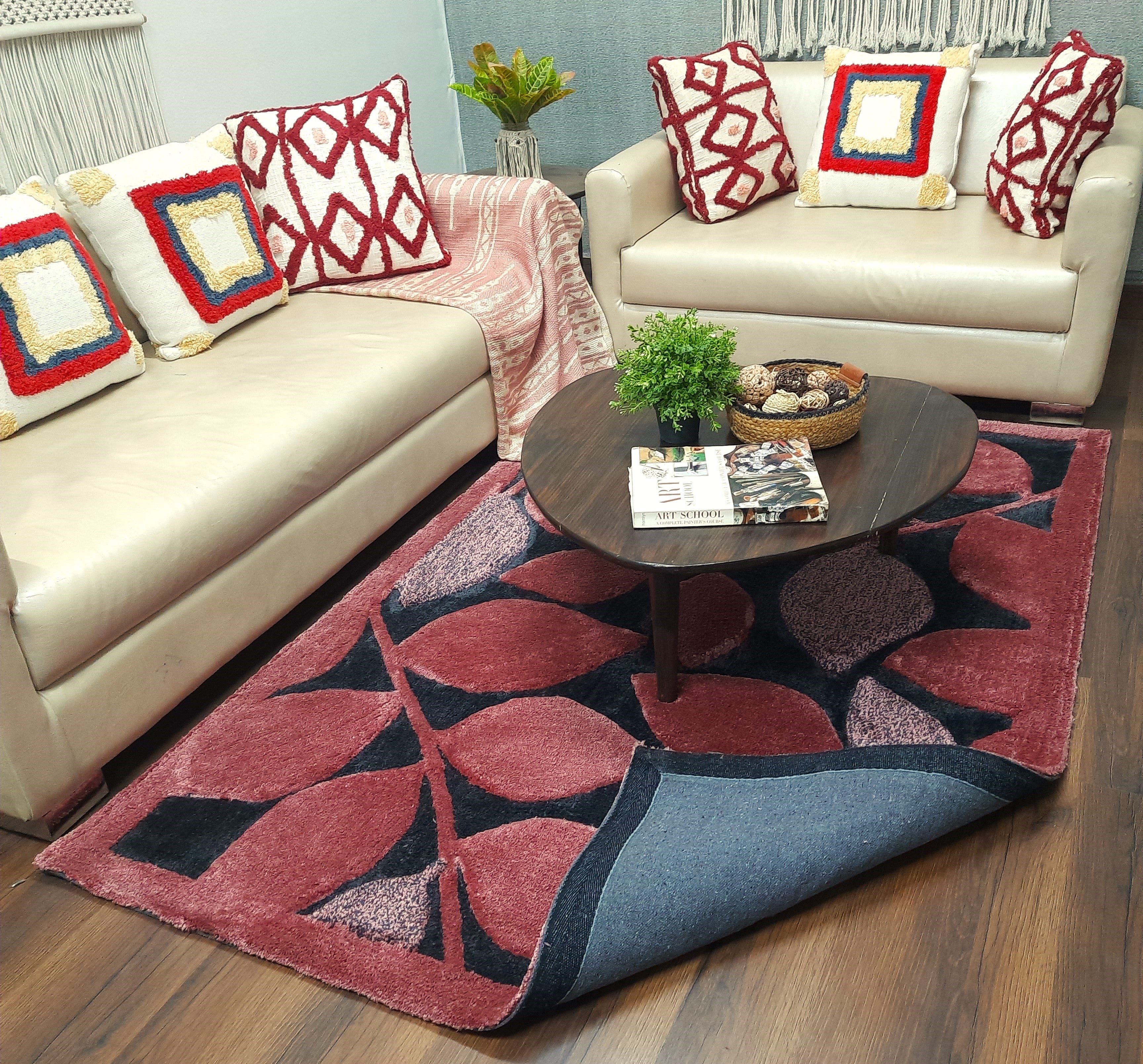 Avioni Luxury 3D Floral Collection- Multi Color 3D Leaf Design Tufted Soft Plush Carpet | Different Sizes | Carpet for Living Room