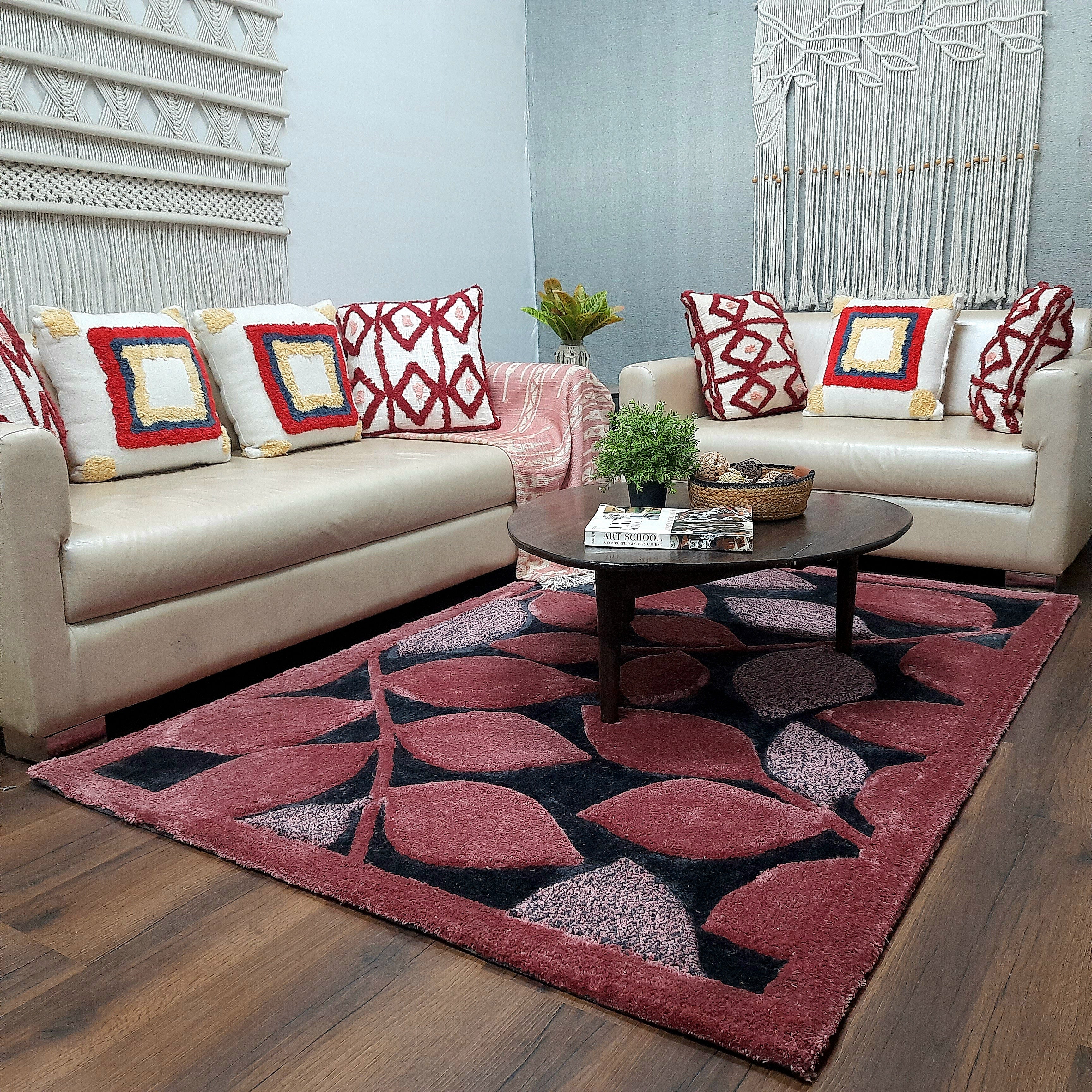 Avioni Luxury 3D Floral Collection- Multi Color 3D Leaf Design Tufted Soft Plush Carpet | Different Sizes | Carpet for Living Room