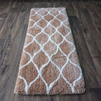 Plush Soft Washable Shaggy Beige Carpet With White Moroccan Design /Bedside Runners by Avioni Home
