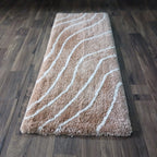 Handloom Shaggy Beige Carpet With White Wave Design /Bedside Runners by Avioni Home