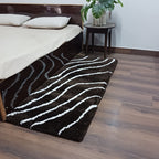 Handloom Shaggy Coffee Carpet With White Wave Design /Bedside Runners by Avioni Home