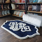 Avioni Luxury Collection- Plush Luxury Navy and White 3D Border Carpet for Living / Bed Room