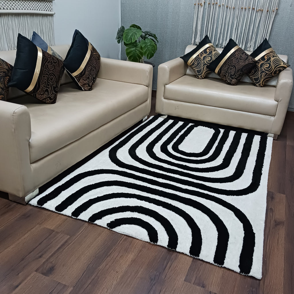 Avioni Home Microfiber 3D Monochrome Carpet In Black & Ivory| Soft, Easy to Clean