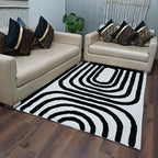 Avioni Home Microfiber 3D Monochrome Carpet In Black & Ivory| Soft, Easy to Clean