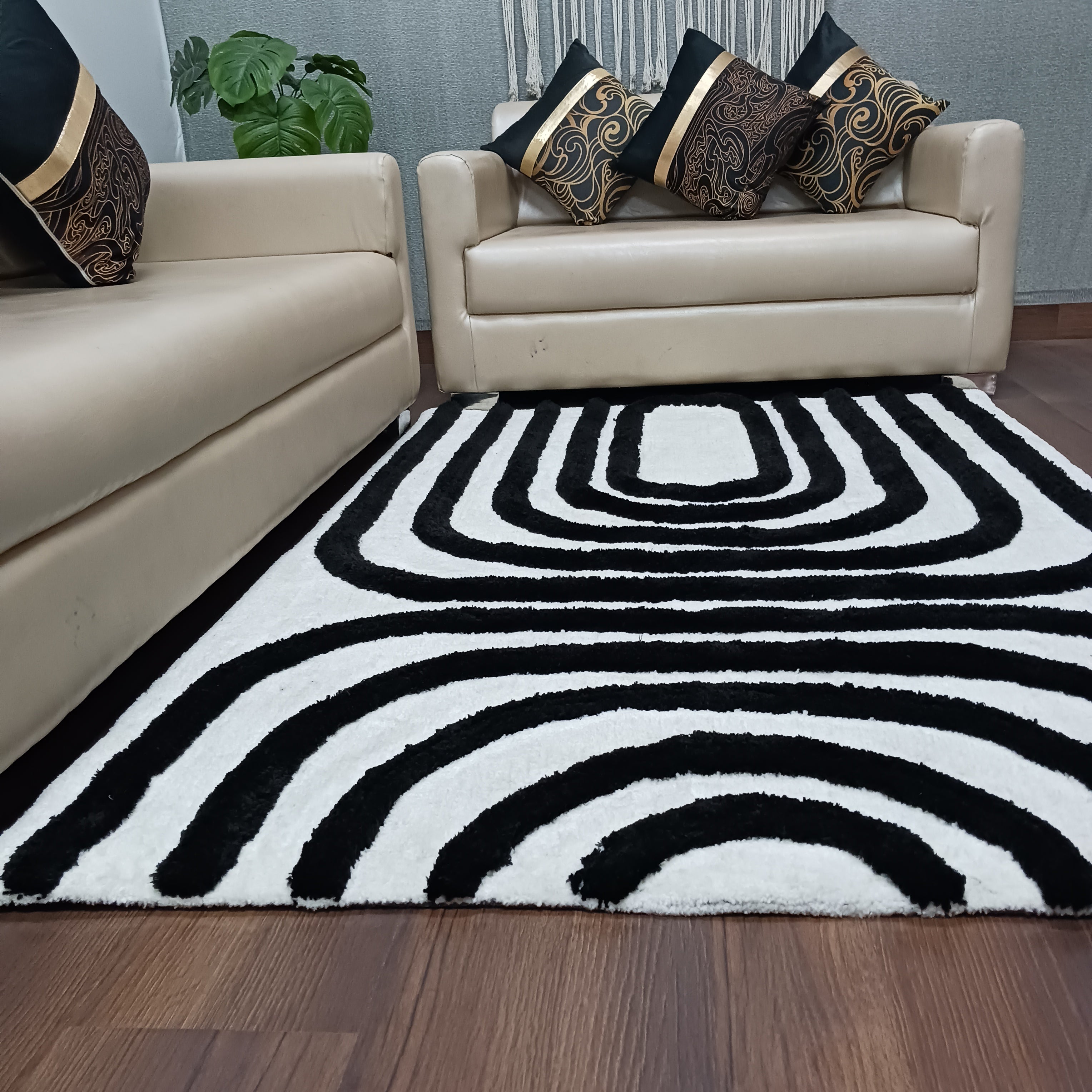 Avioni Home Microfiber 3D Monochrome Carpet In Black & Ivory| Soft, Easy to Clean