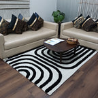 Avioni Home Microfiber 3D Monochrome Carpet In Black & Ivory| Soft, Easy to Clean