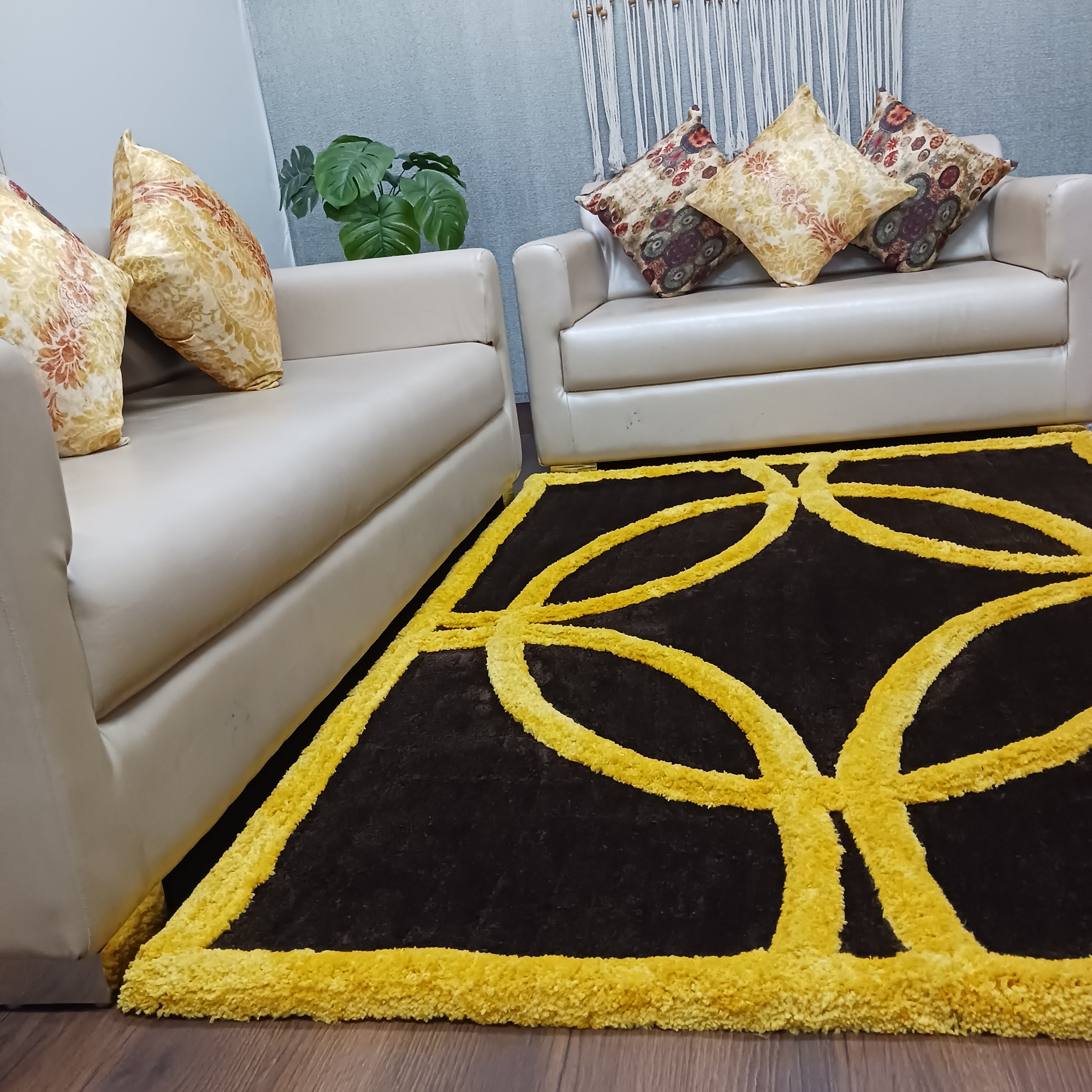 Avioni Luxury Collection- Plush Luxury Coffee and Yellow 3D Modern Design Carpet for Living / Bed Room