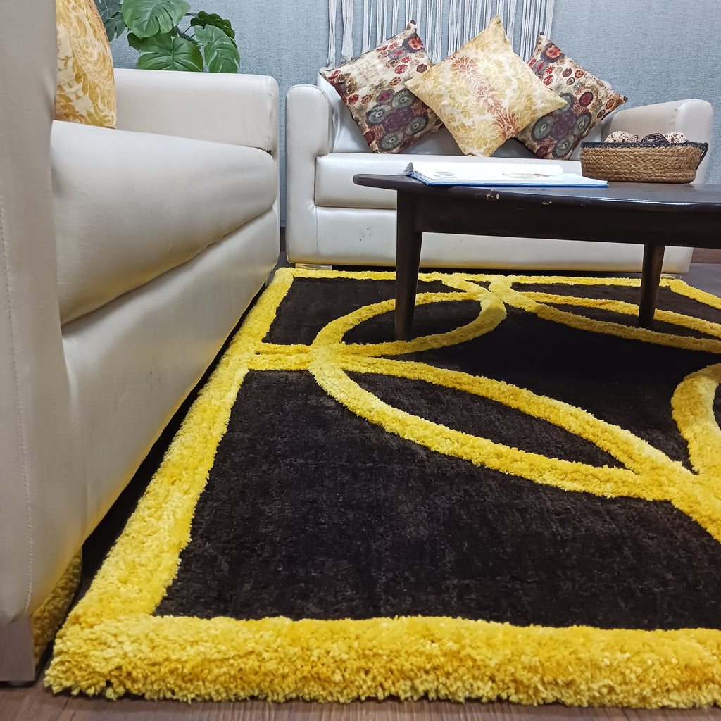 Avioni Luxury Collection- Plush Luxury Coffee and Yellow 3D Modern Design Carpet for Living / Bed Room