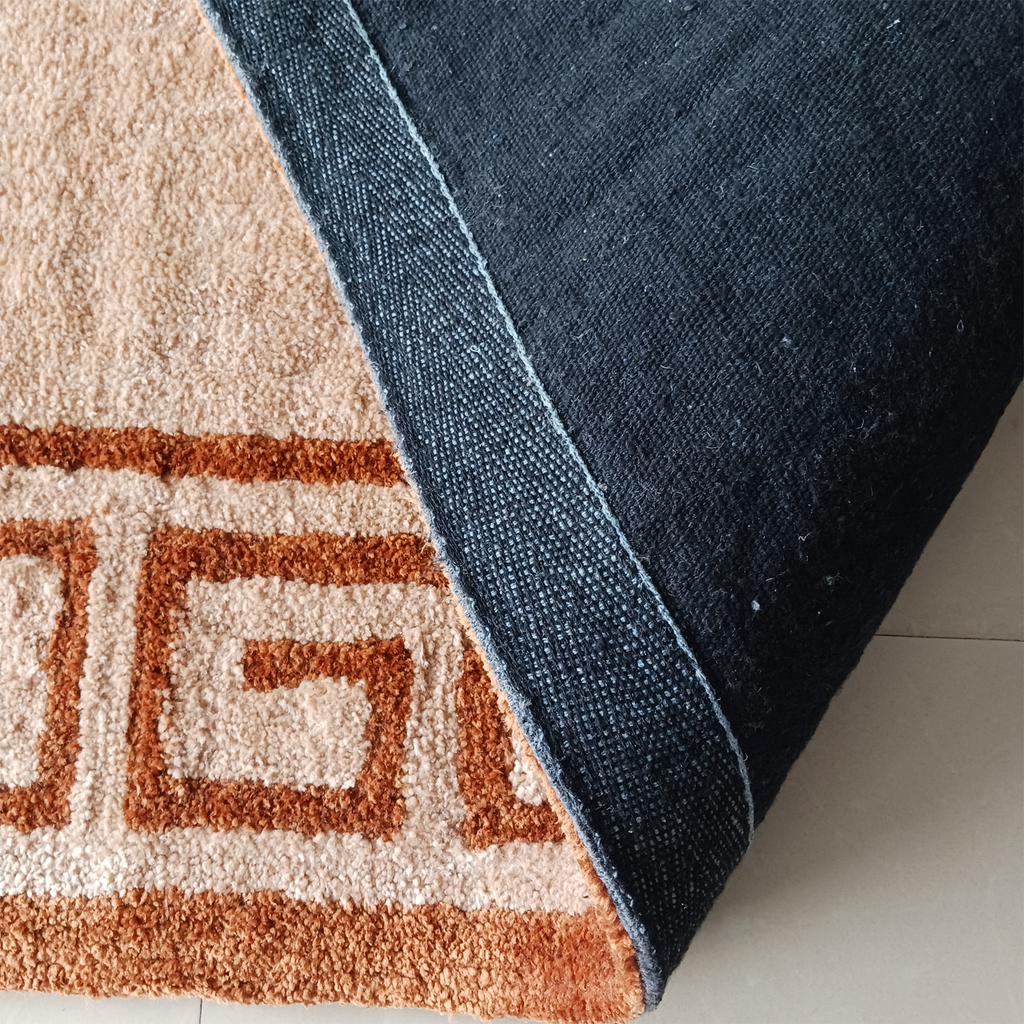 Avioni Luxury Collection- Plush Luxury Beige and Brown Carpet with Greek Border Design -Different Sizes- Carpet for Living Room