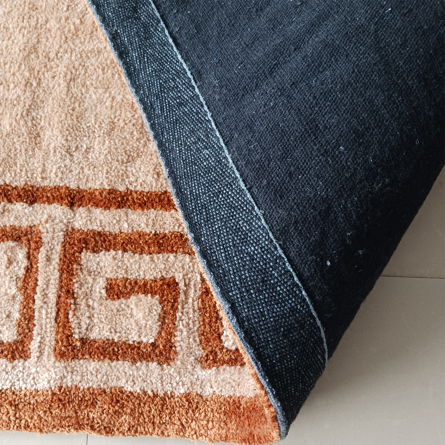 Avioni Luxury Collection- Plush Luxury Beige and Brown Carpet with Greek Border Design -Different Sizes- Carpet for Living Room