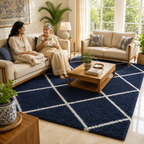 Avioni Atlas Collection- Micro Blue Moroccon Diamond Carpets In Blue-Different Sizes