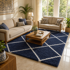 Avioni Atlas Collection- Micro Blue Moroccon Diamond Carpets In Blue-Different Sizes