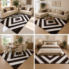 Avioni Home Atlas Collection - Moroccan Style Microfiber Carpet In  Dark Coffee & White| Soft, Non-Slip, Easy to Clean