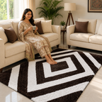 Avioni Home Atlas Collection - Moroccan Style Microfiber Carpet In  Dark Coffee & White| Soft, Non-Slip, Easy to Clean