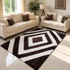 Avioni Home Atlas Collection - Moroccan Style Microfiber Carpet In  Dark Coffee & White| Soft, Non-Slip, Easy to Clean