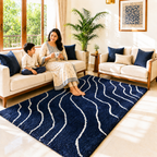 Avioni Home Atlas Collection - Plush Soft Washable Wave Design Carpet In Navy Blue & White| Soft, Carpet Backing, Easy to Clean