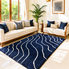 Avioni Home Atlas Collection - Plush Soft Washable Wave Design Carpet In Navy Blue & White| Soft, Carpet Backing, Easy to Clean